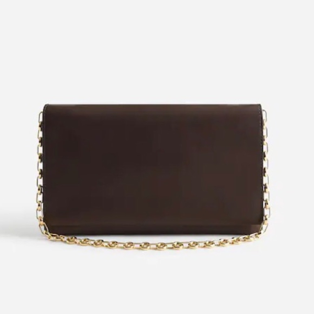 $148 NWT Madewell Dark Brown Leather Gold Chain Strap Flap Shoulder Bag Clutch